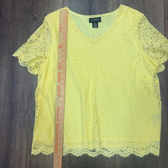Liz Claiborne 2Pc Butter Yellow Lace Top & Skirt XL Stretch Career Spring - Picture 3 of 9